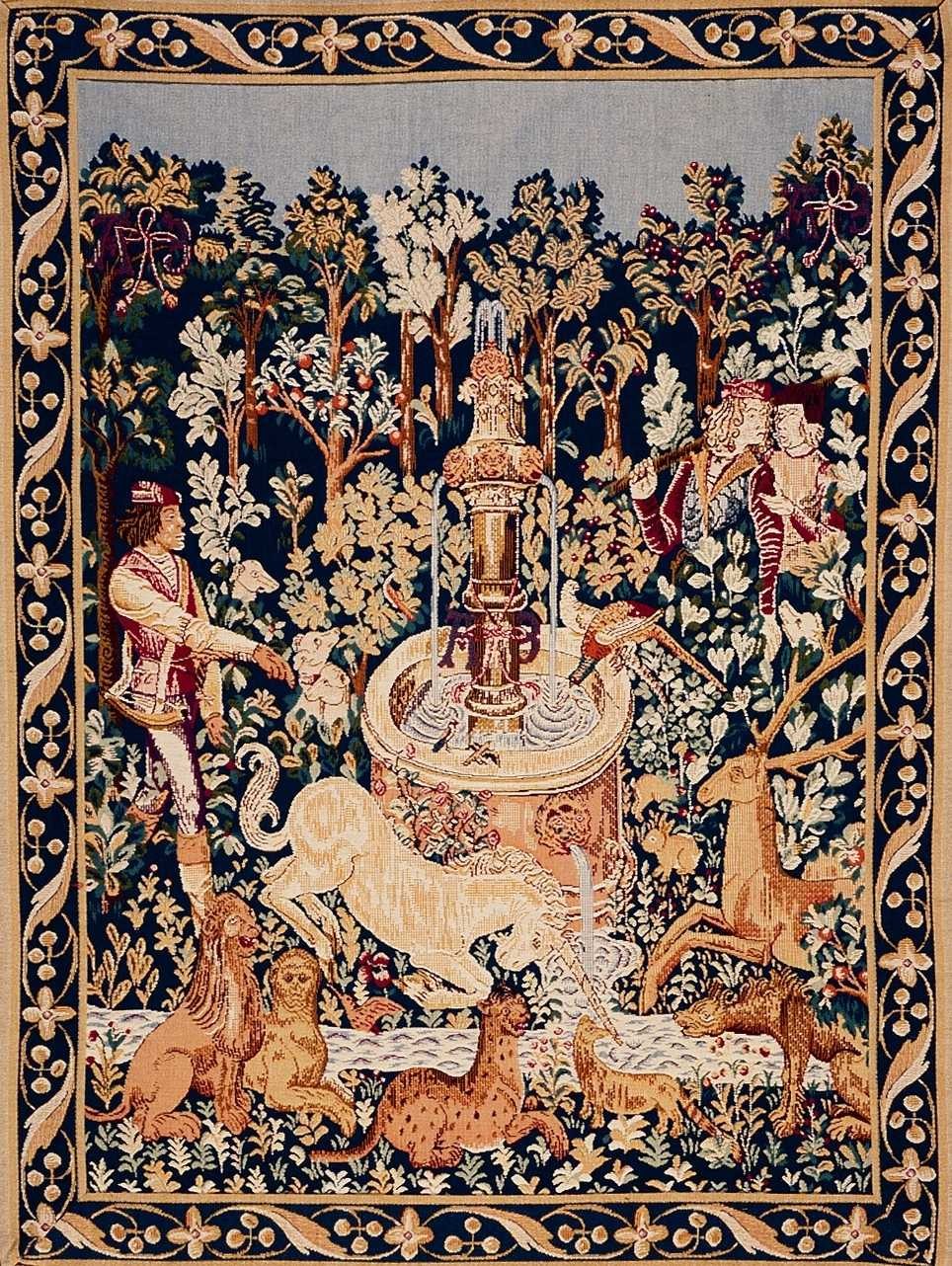 Tapisserie Licorne à la Fontaine avec Bordure