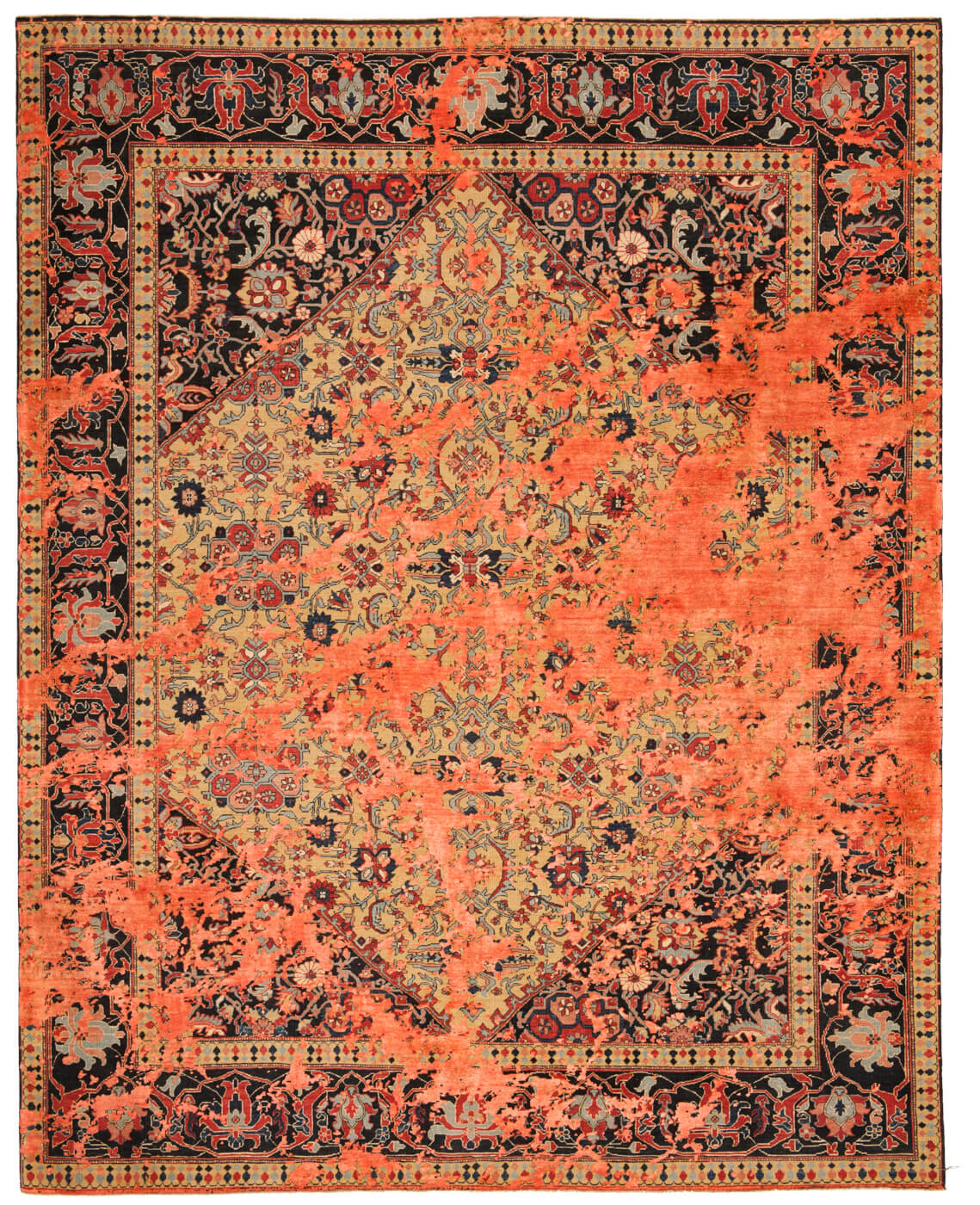 Tapis Serapi Queensbury Ciel Jaune Orange Néon Soie | Taille: 250 x 300 cm