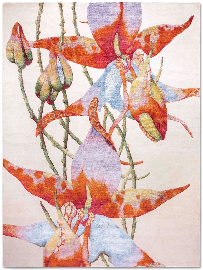 Tapis noué main Orchidée