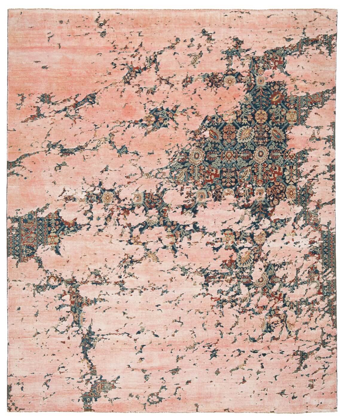 Tapis Tabriz Canal Aerial Bleu Marine E135 Soie