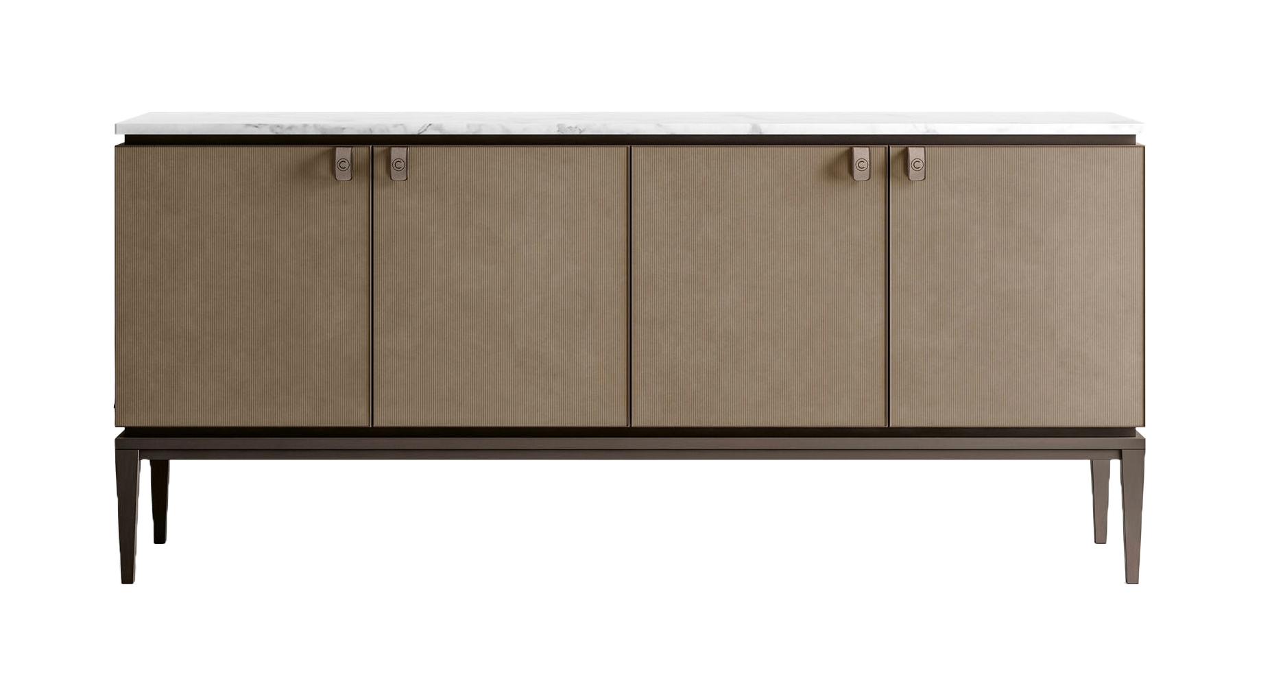 Buffet avec Plateau en Marbre et Portes en Cuir