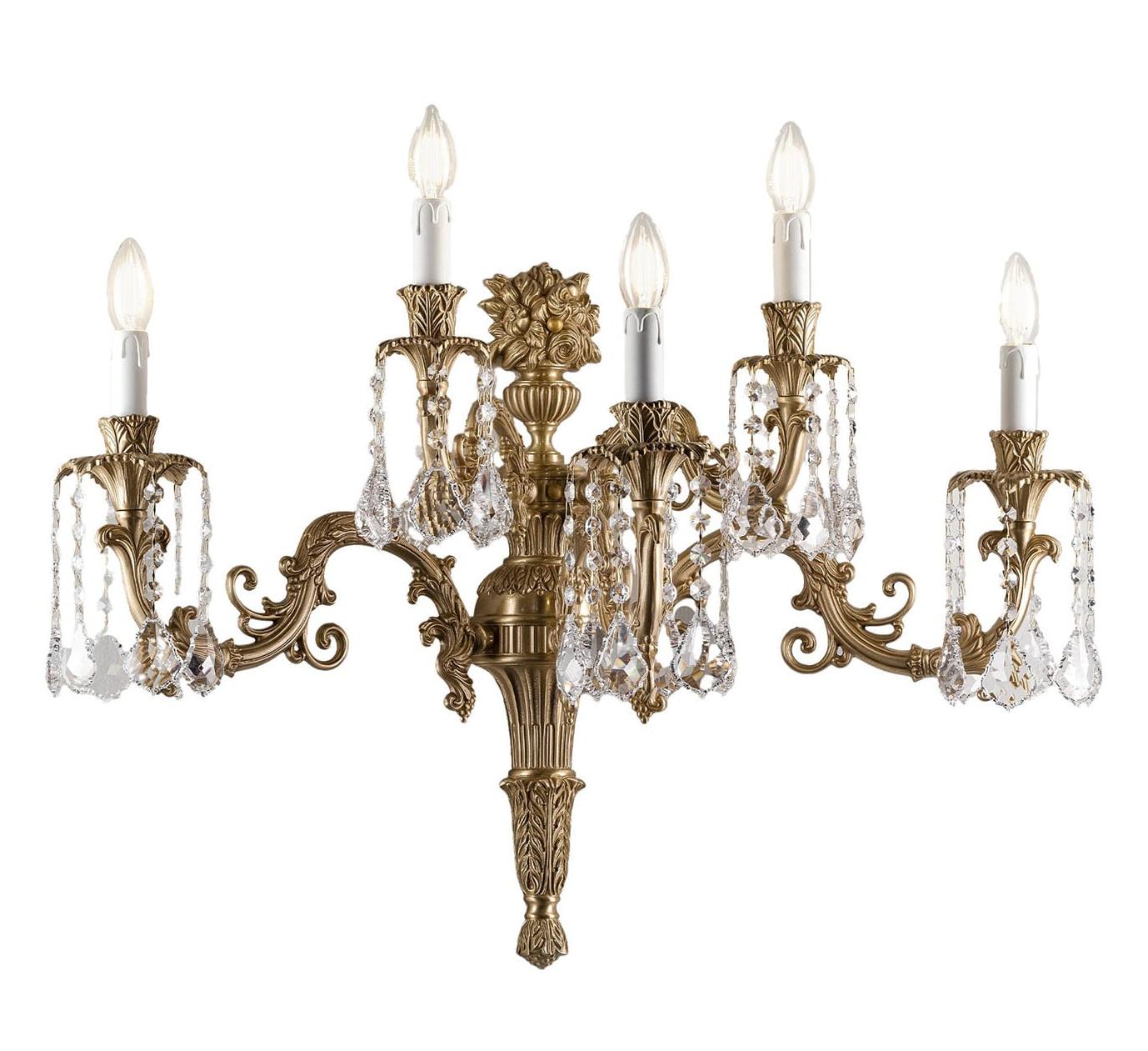 Applique Murale Baroque en Laiton avec Pendentifs en Cristal