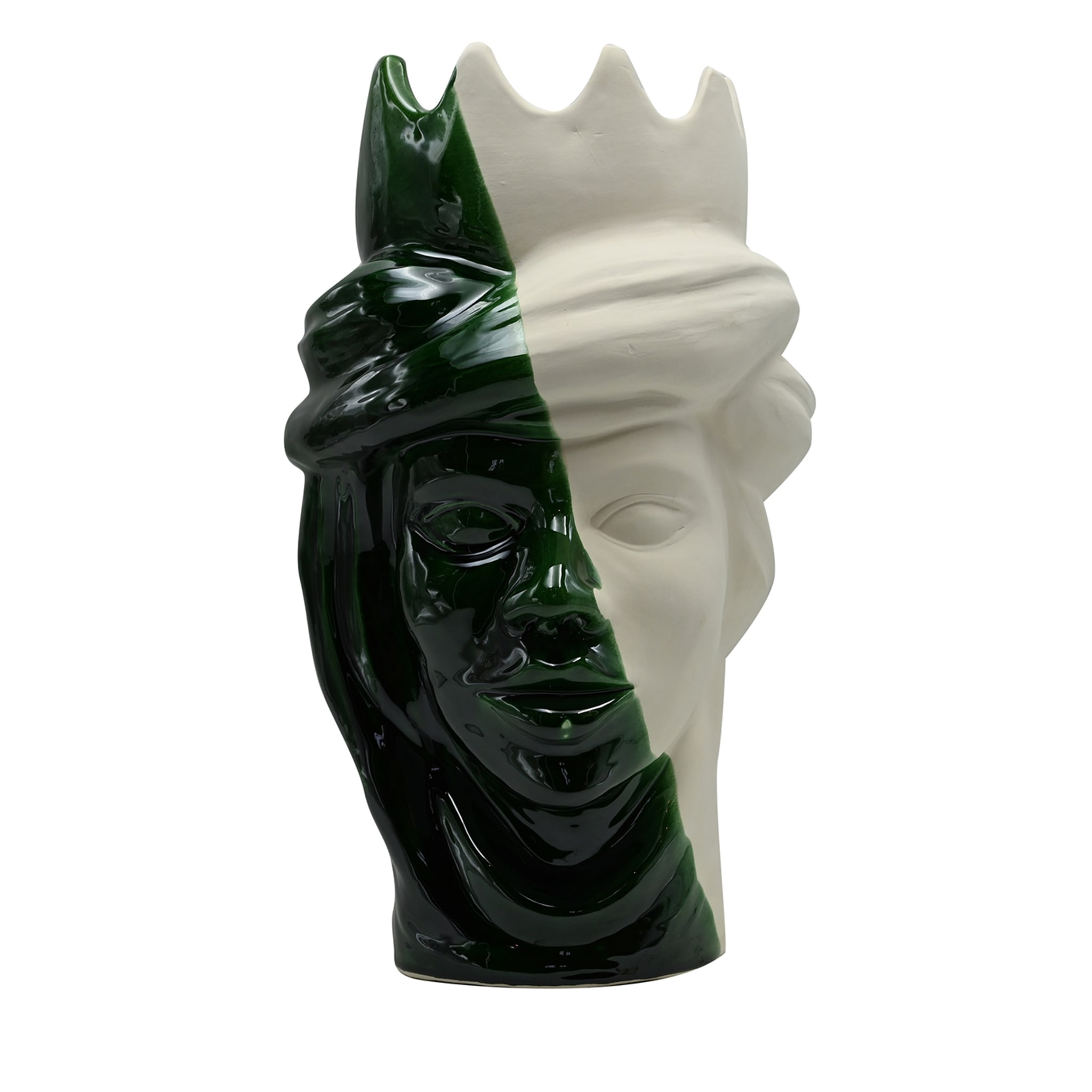 Sculpture Tête De Maure Vert Et Blanc