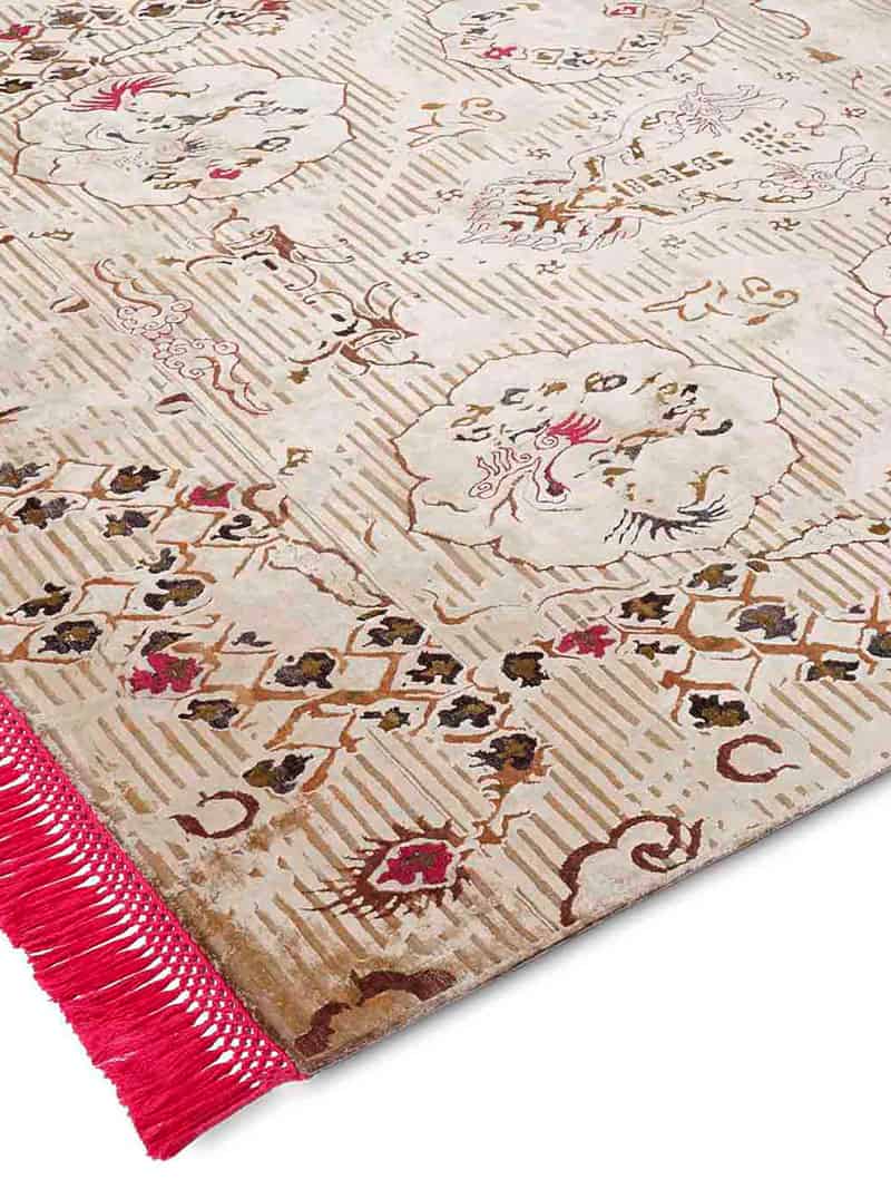 Tapis noué main Dragon Rose / Beige