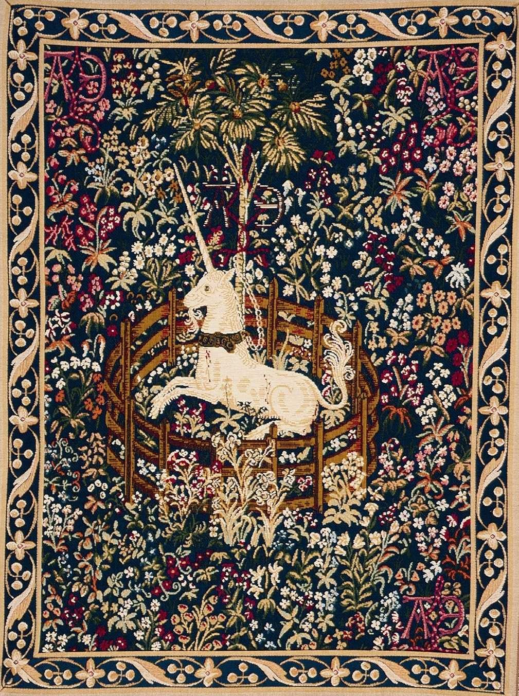 Tapisserie Licorne Bleue Captive avec Bordure