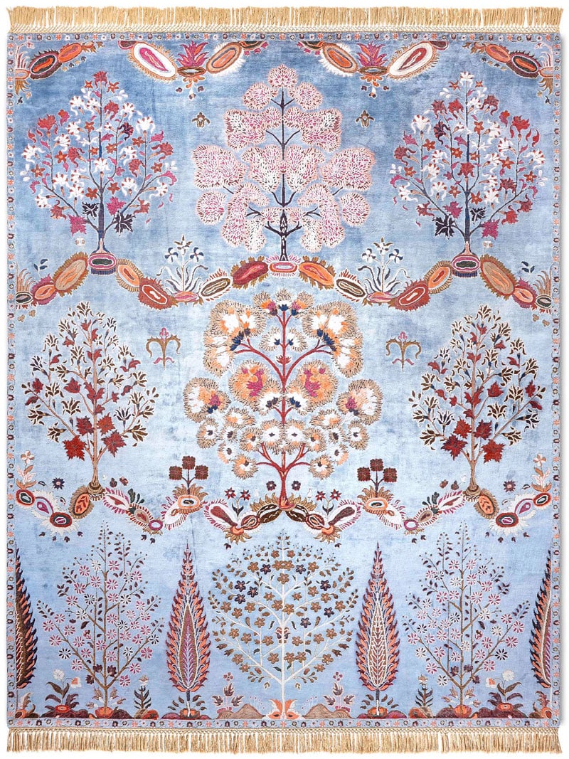Tapis fait main de luxe Mughal Bleu