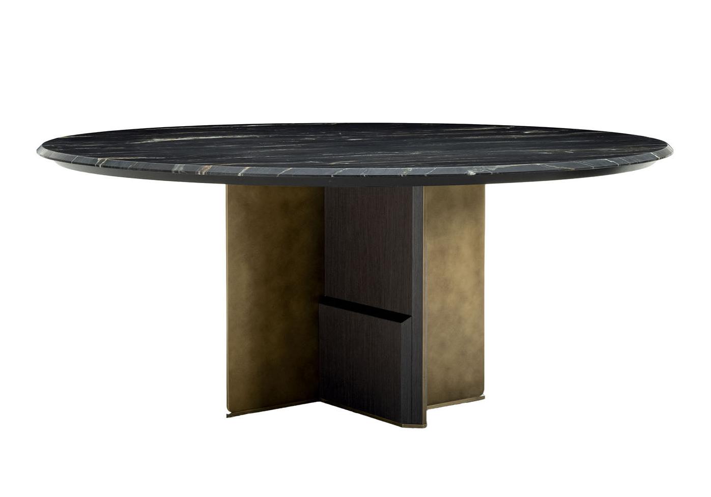 Table de salle à manger ronde Kalos avec plateau en marbre