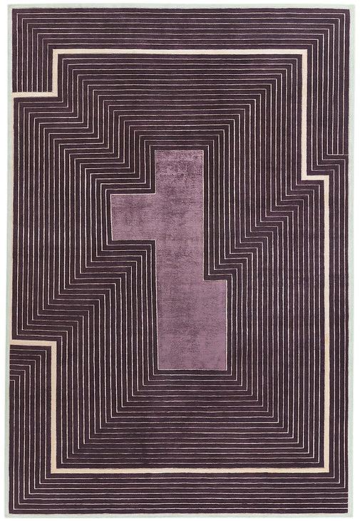Tapis à Cadre Violet en Laine & Viscose