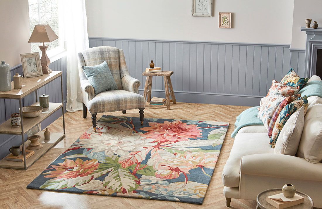 Tapis Dahlia et Cynorrhodon Bleu Sarcelle 50608