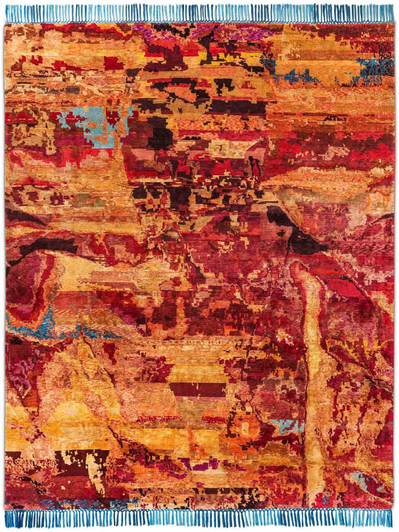 Tapis noué main de luxe Éco Orange / Rouge