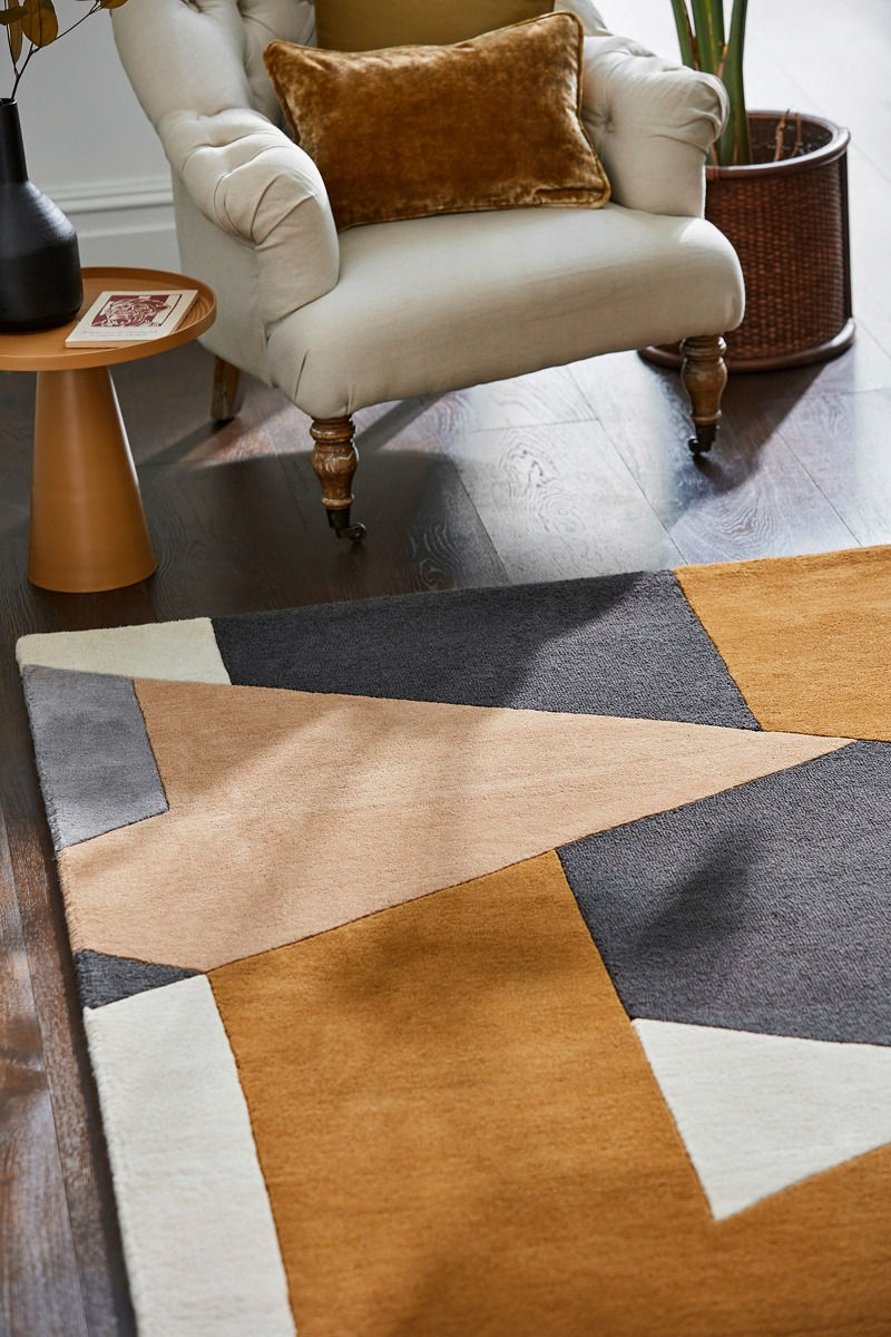 Tapis fait main Popova Caramel / Ardoise / Coquillage | Taille: 140 x 200 cm
