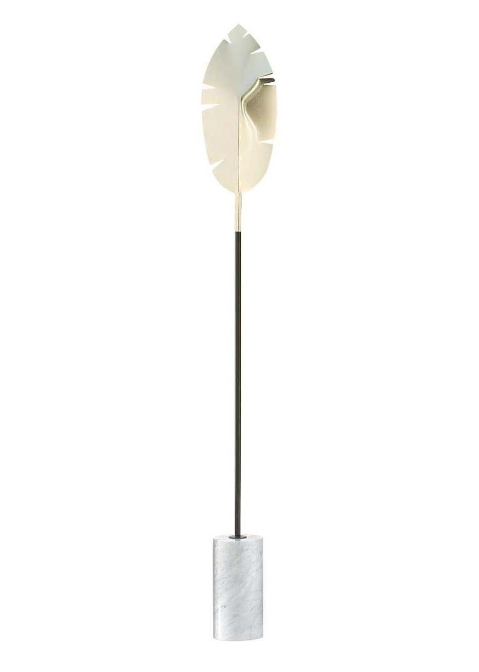 Lampadaire Feuille Dorée avec Pied en Marbre de Carrare