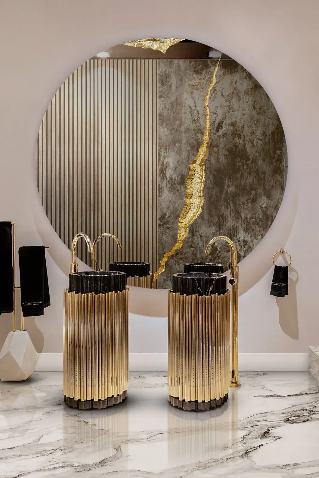 Lavabo Sur Colonne Harmony Black / Gold