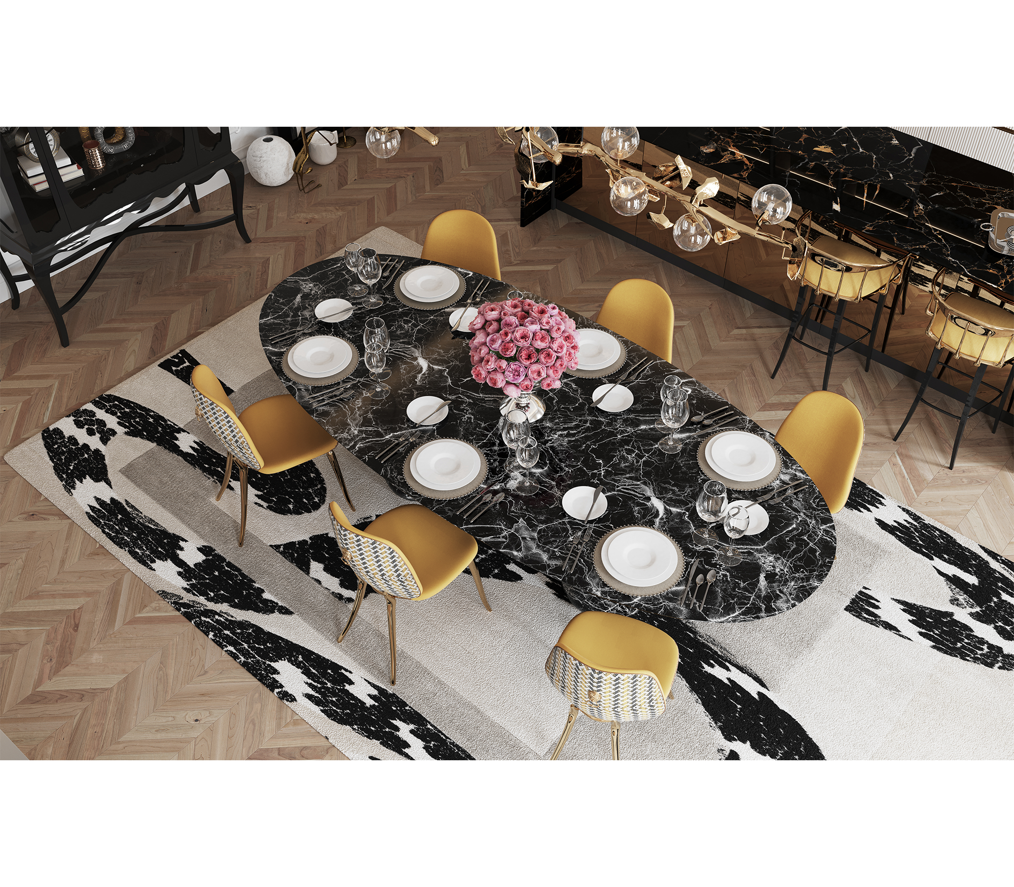 Grande Table Ovale Nero Marquina Obsidienne