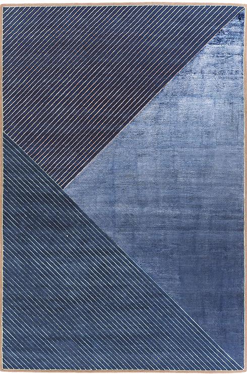 Tapis Géométrique Bleu en Laine & Viscose