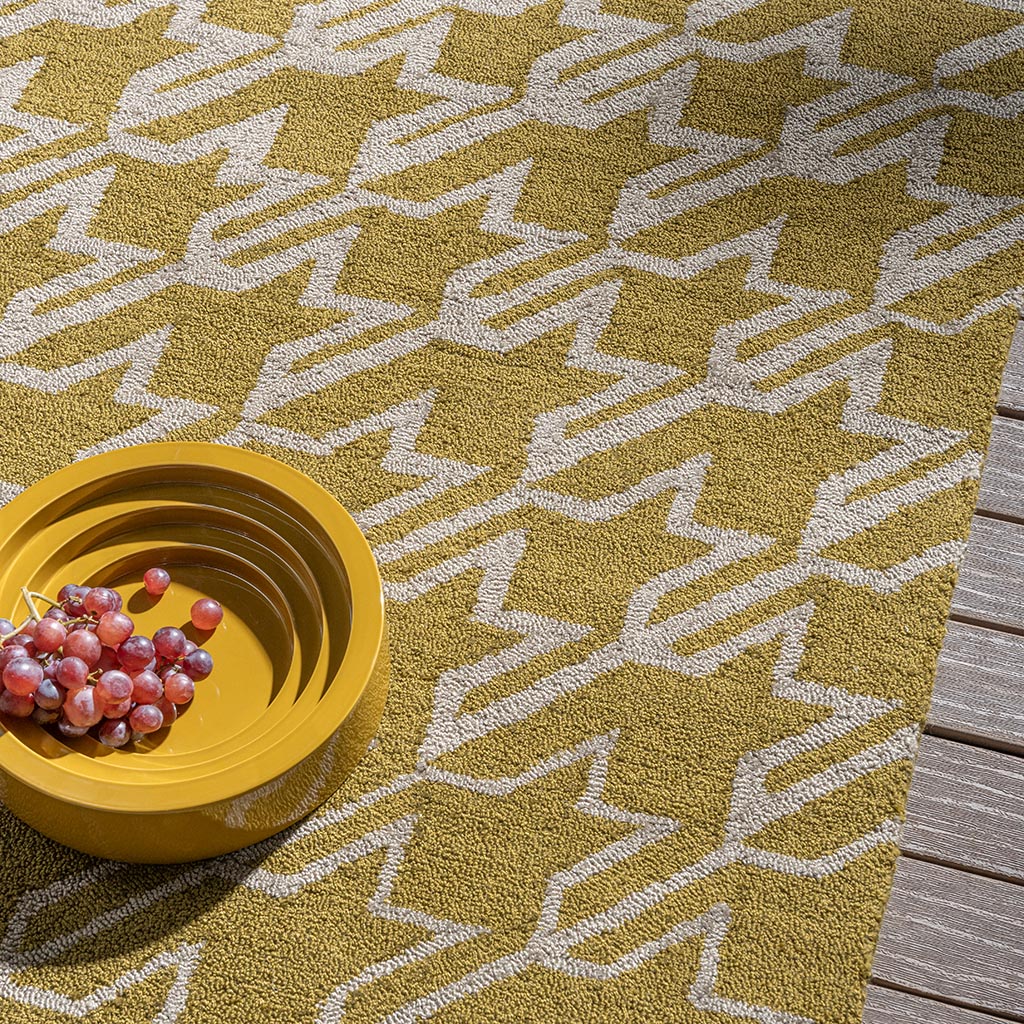 Tapis d’extérieur TB Houndstooth Moutarde | Taille: 250 x 350 cm