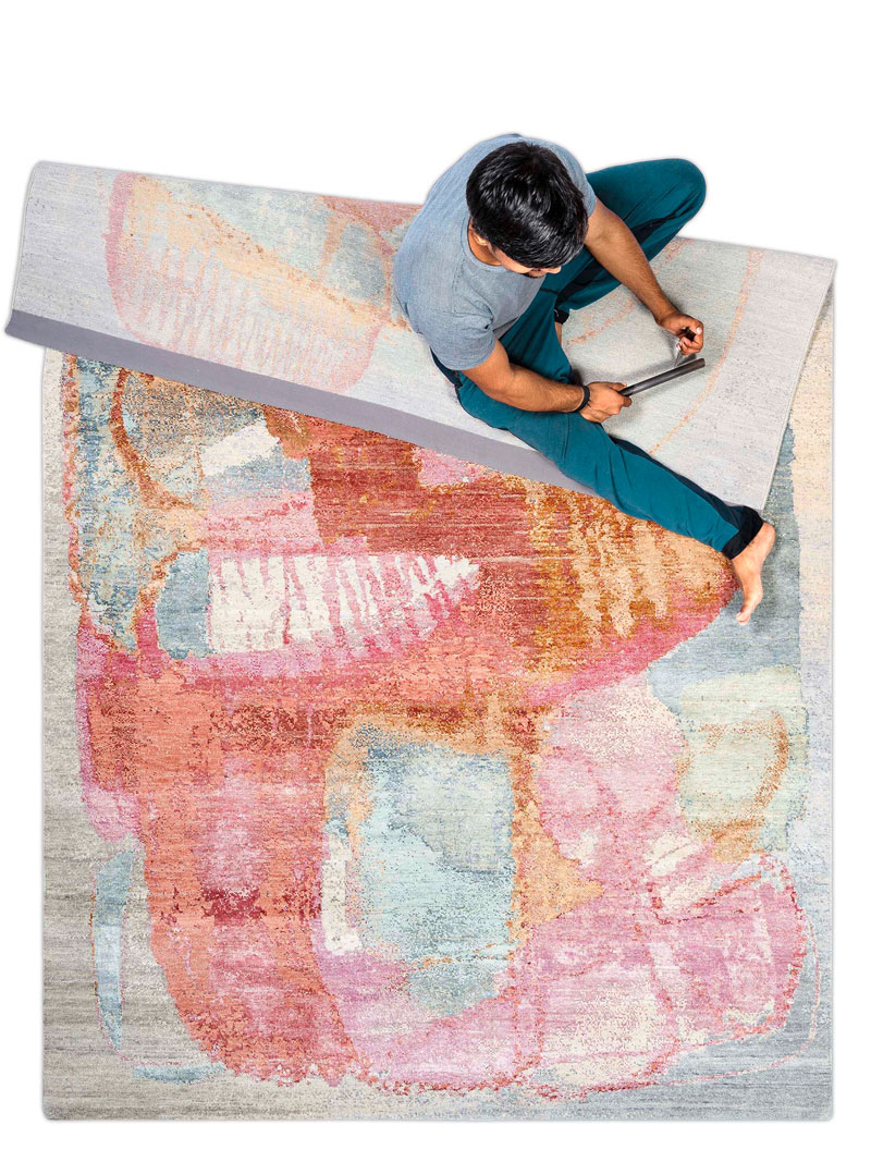 Tapis noué main de luxe Coucher de Soleil Rouge