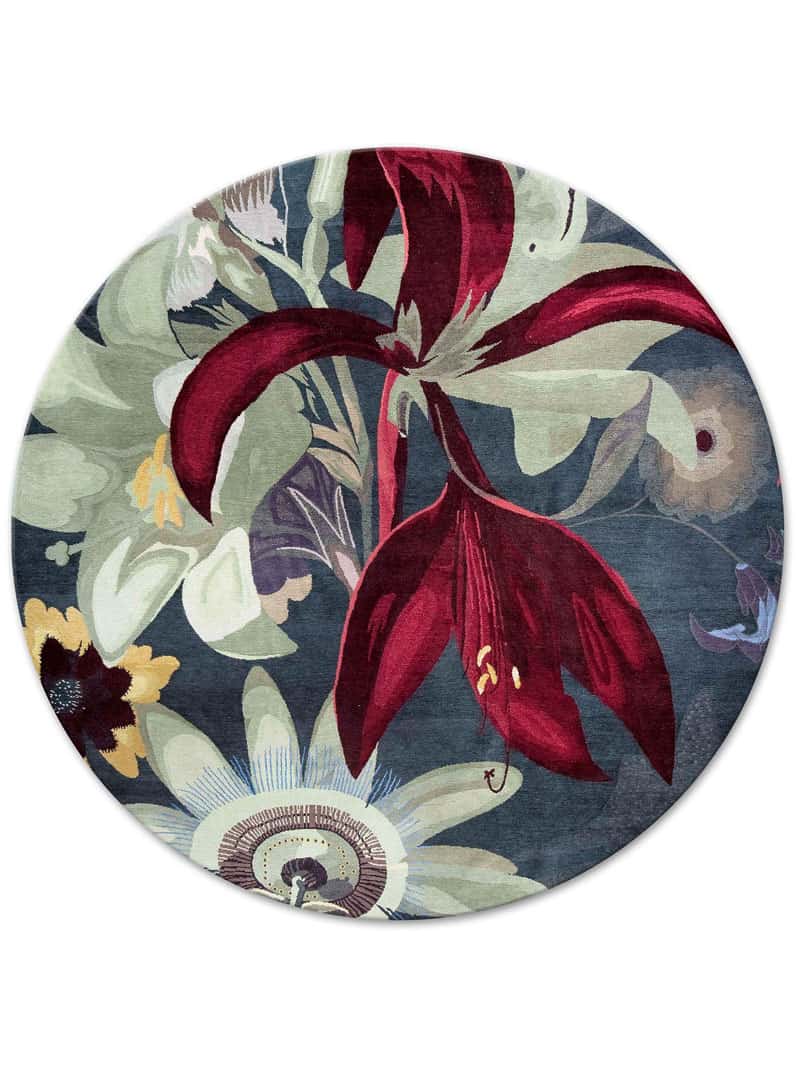 Tapis rond tissé main Red Flower