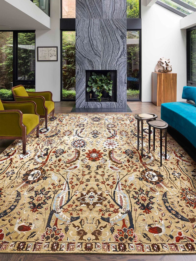 Tapis de luxe fait main Kerman Jaune | Taille: 170 x 240 cm