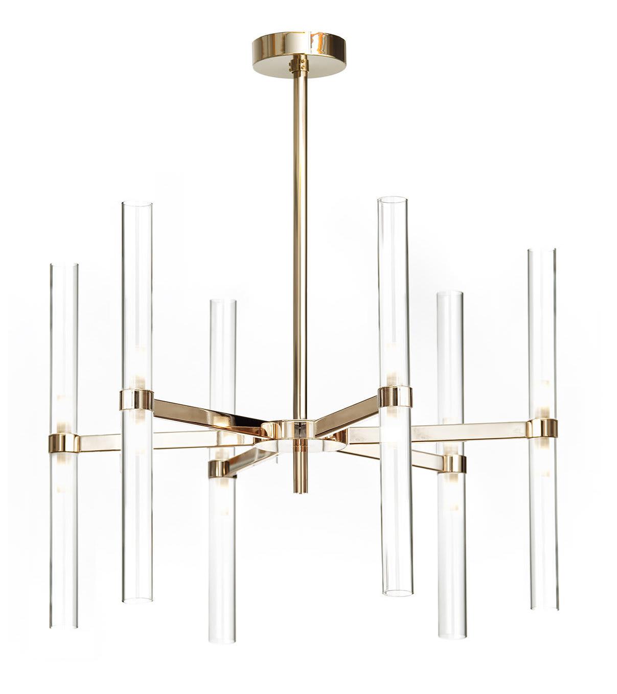Lustre Or Doux avec Cylindres en Verre Borosilicaté