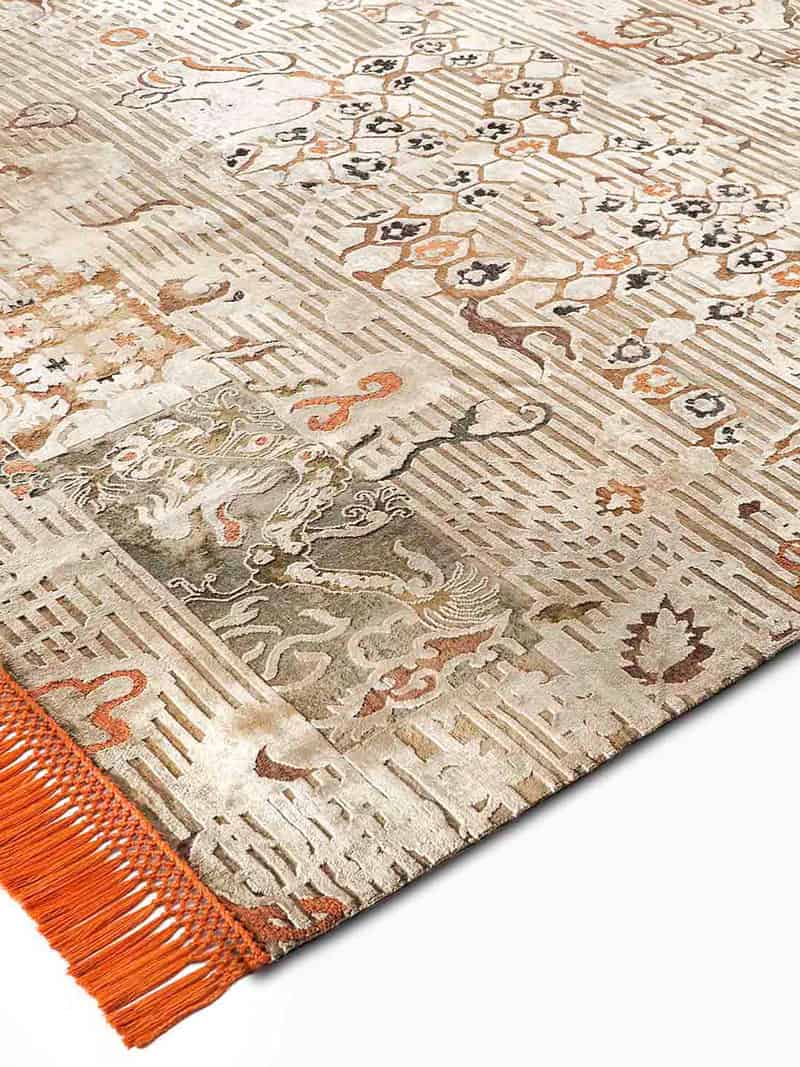 Tapis noué main Dragon Orange / Beige