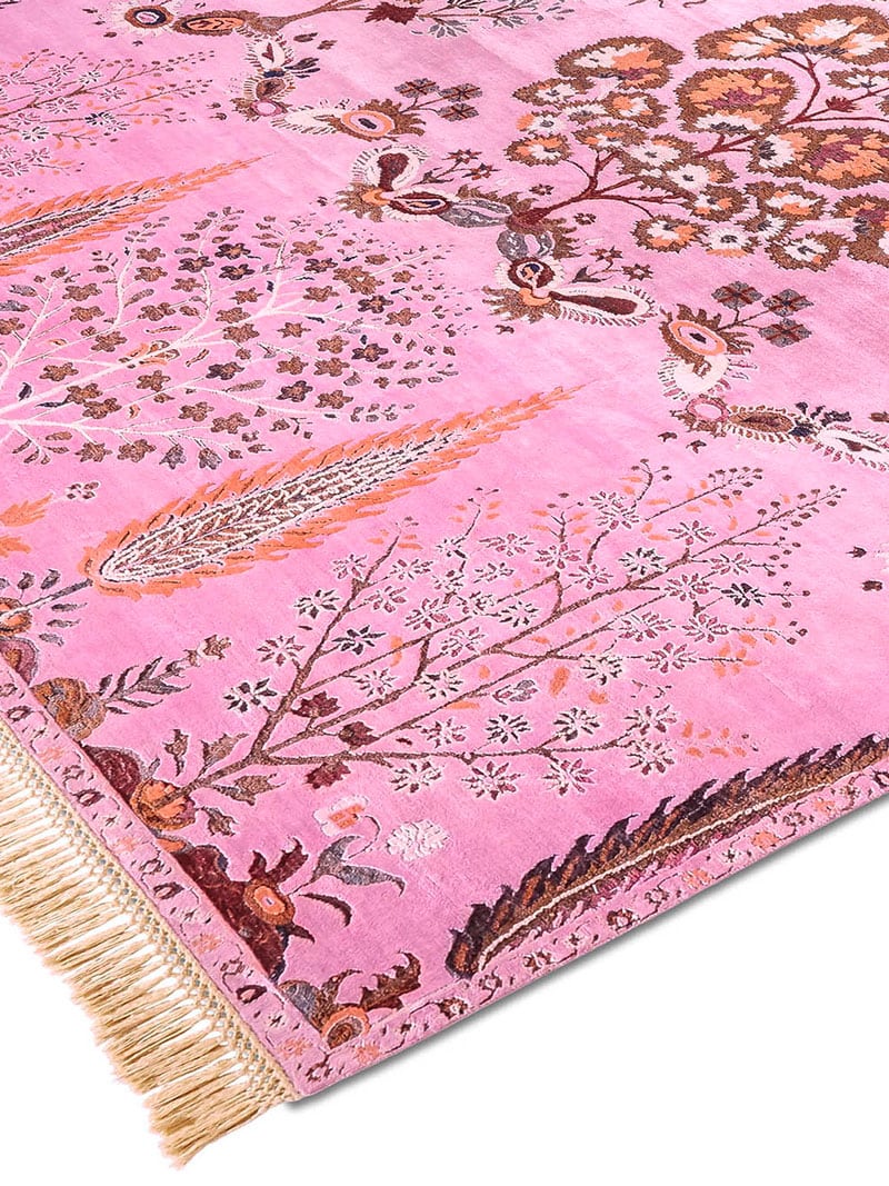 Tapis fait main de luxe Mughal Rose | Taille: 122 x 183 cm