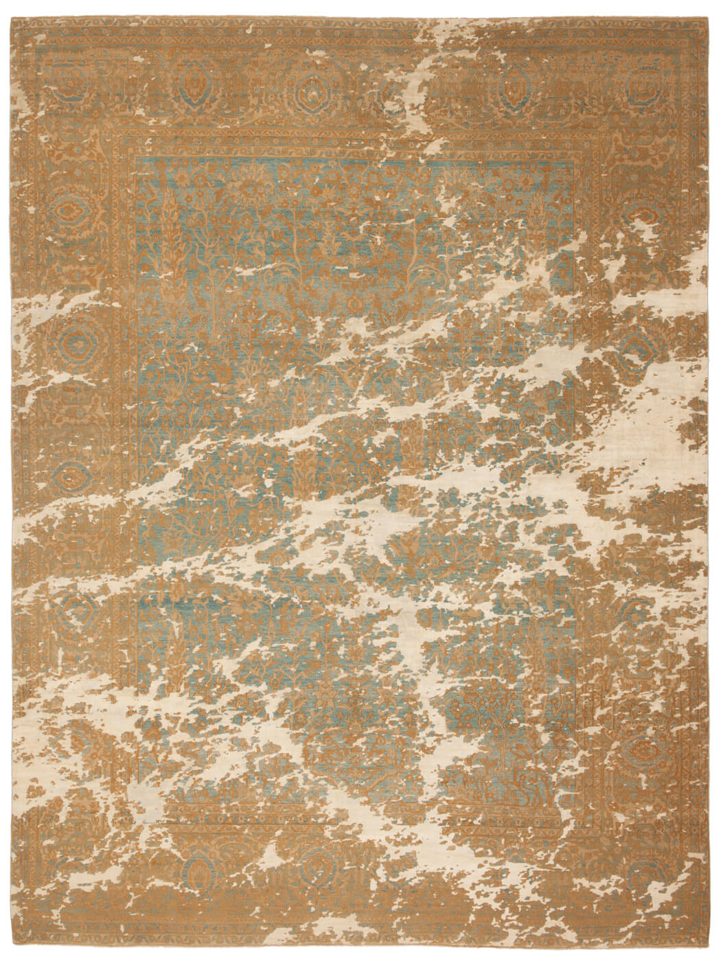 Tapis Tabriz Wooster Ciel Bleu Clair Doré Soie