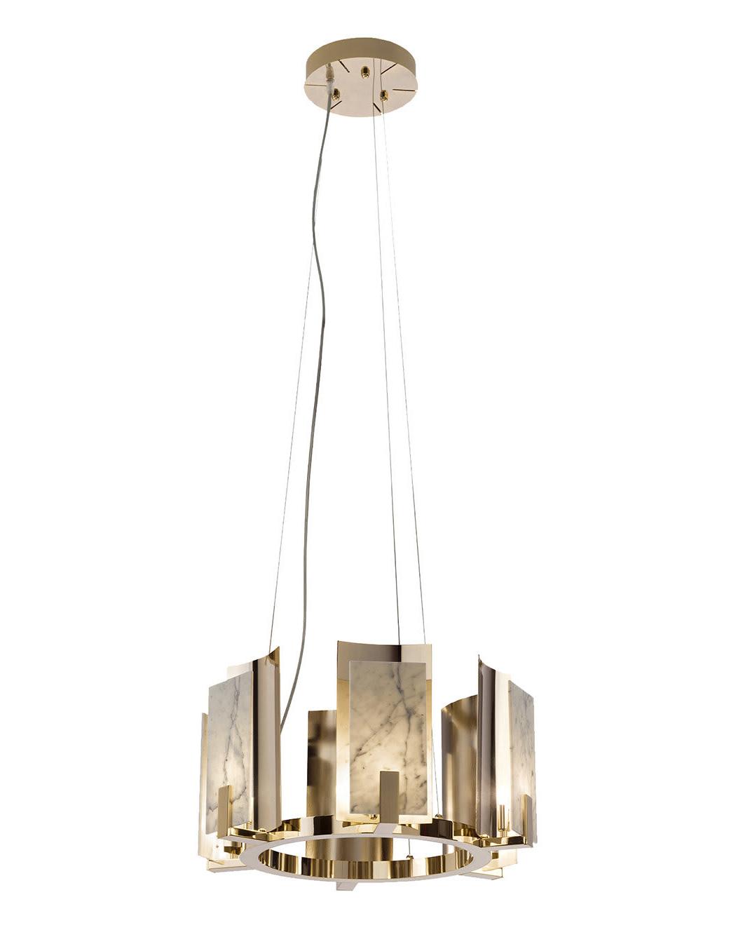 Lustre Rond en Marbre de Carrare Finition Or