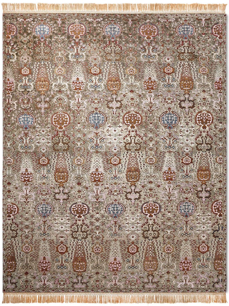 Tapis de luxe fait main Isfahan Gris / Vert | Taille: 274 x 365 cm