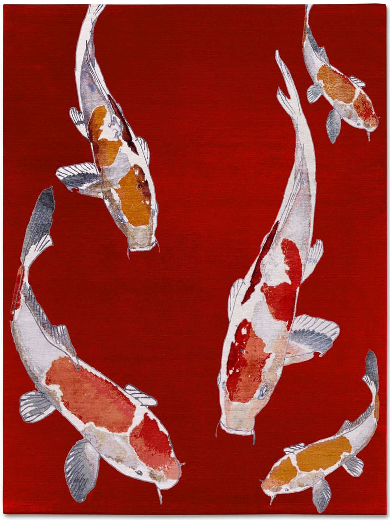 Tapis noué main de luxe Poisson Rouge