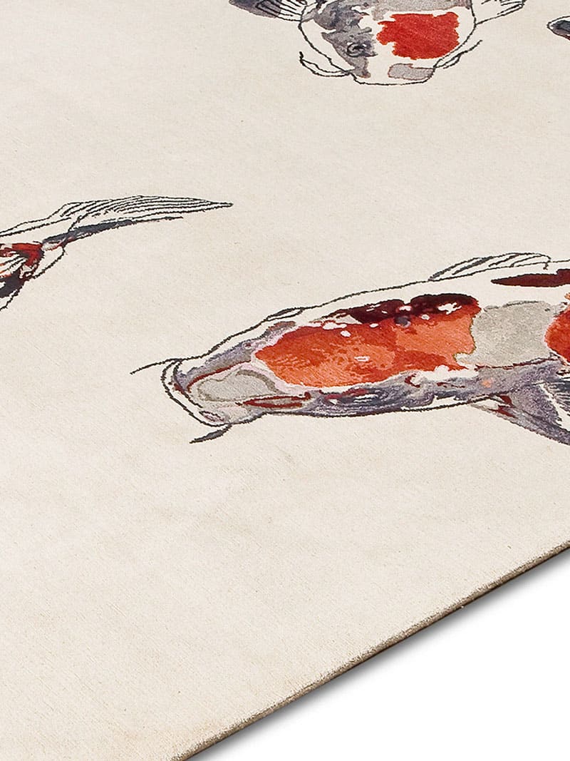 Tapis noué main de luxe Poisson Original sur Blanc