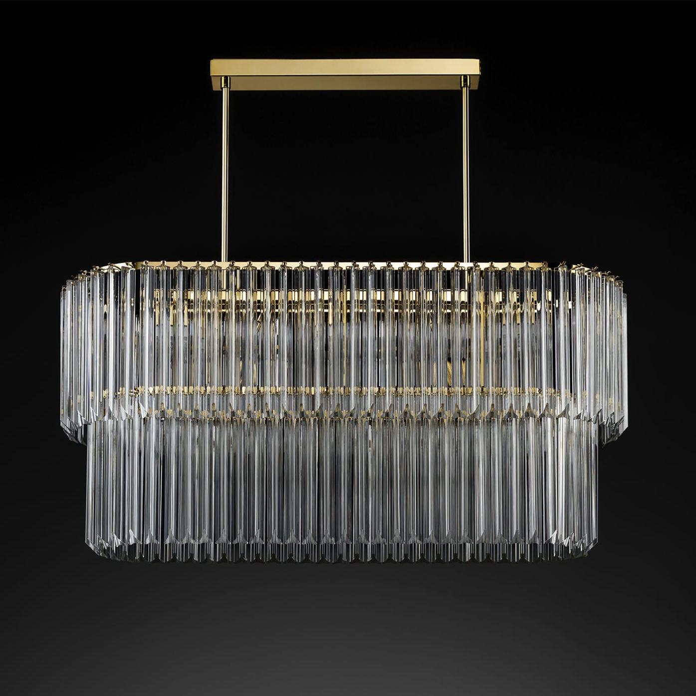 Lustre Ovale en Or Antique avec Verre Triedro Transparent