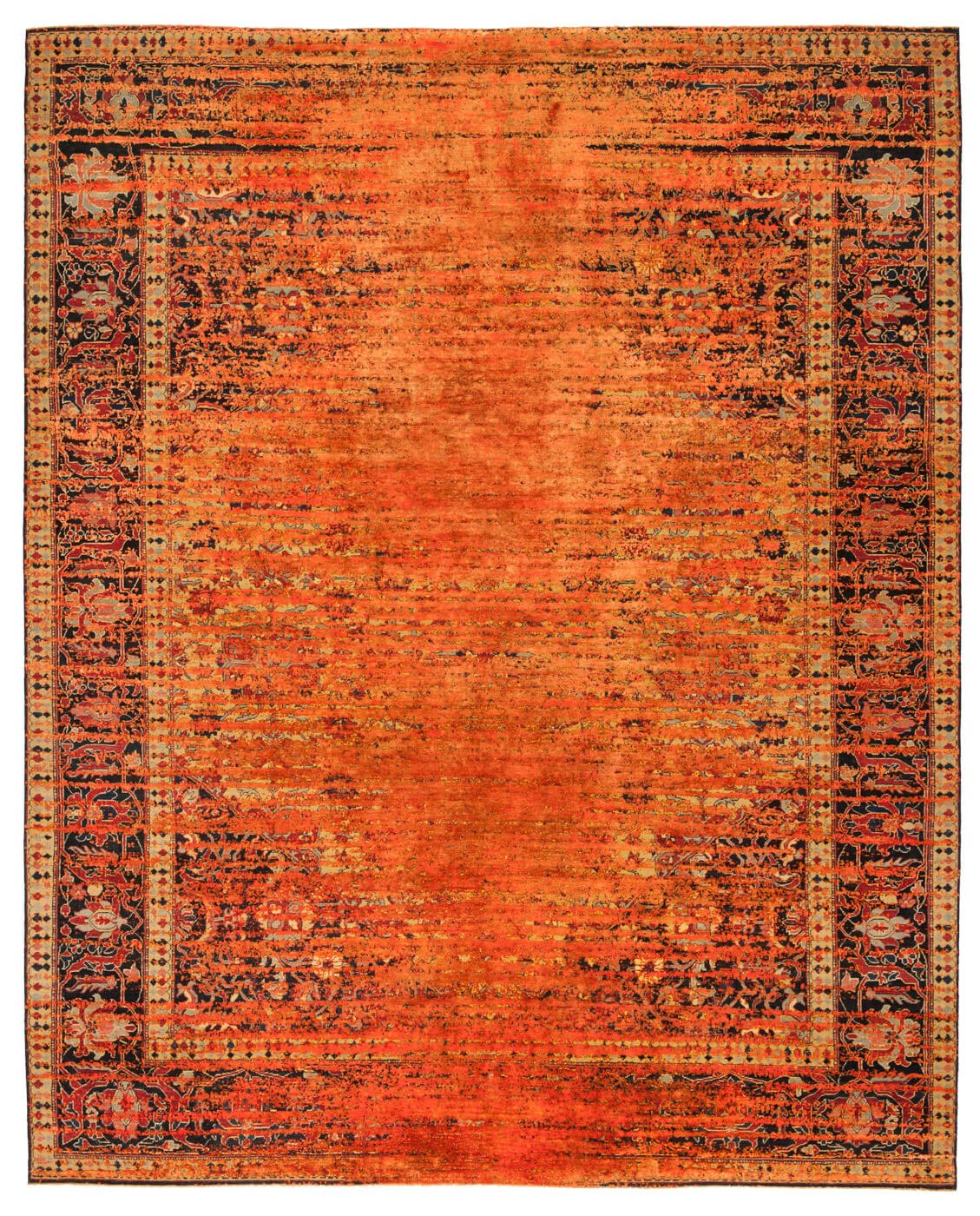 Tapis Serapi Queensbury Stomped Inversé Jaune Orange Néon Soie | Taille: 250 x 300 cm