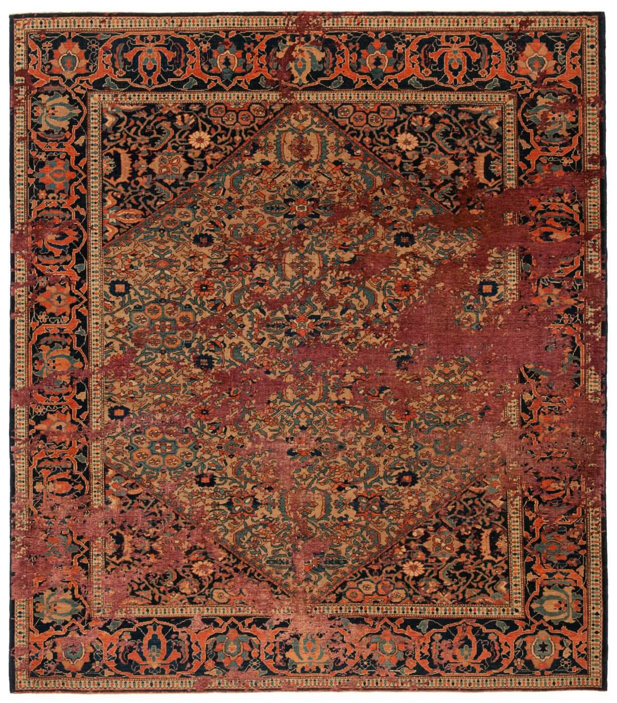 Tapis Serapi Queensbury Ciel Rouge Marron Soie | Taille: 200 x 300 cm