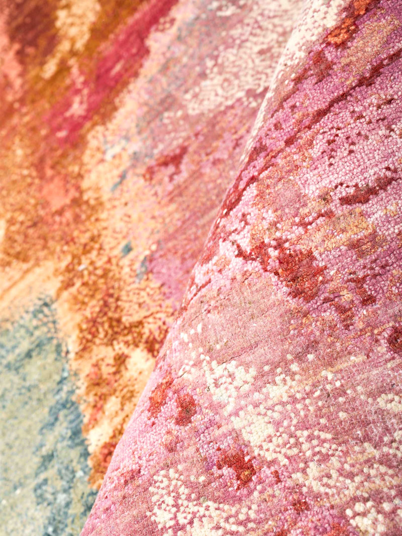 Tapis noué main de luxe Coucher de Soleil Rouge