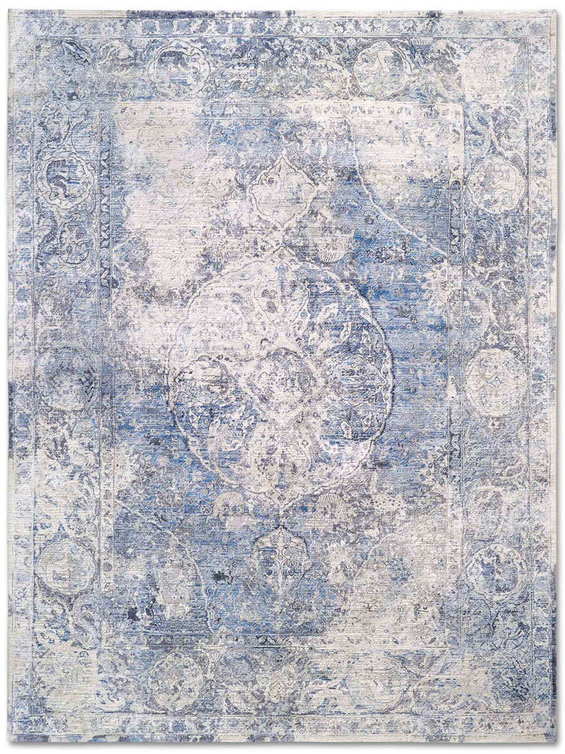 Tapis noué main de luxe Bleu Argenté