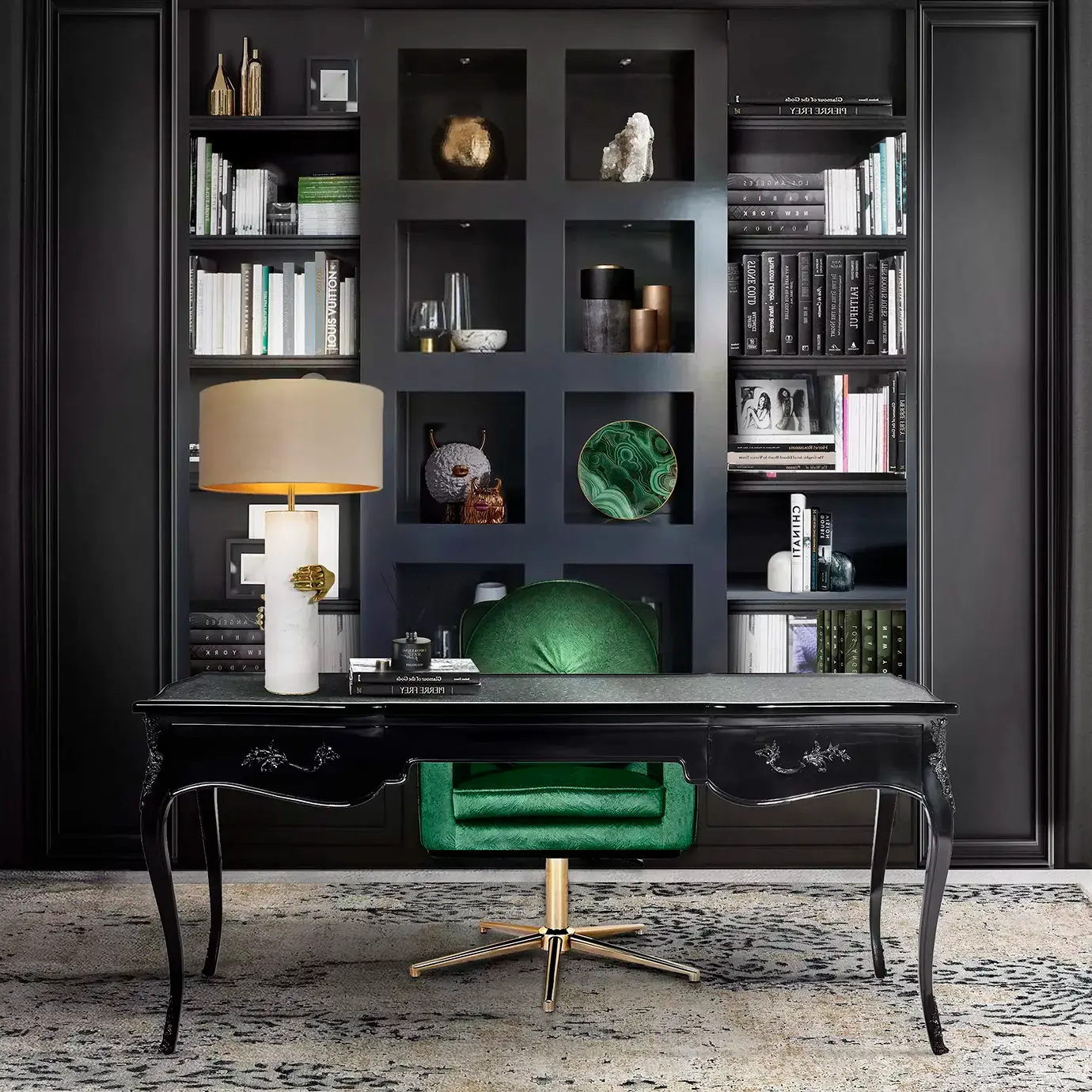 Bureau Ormolu Plateau Plume de Paon Exotique