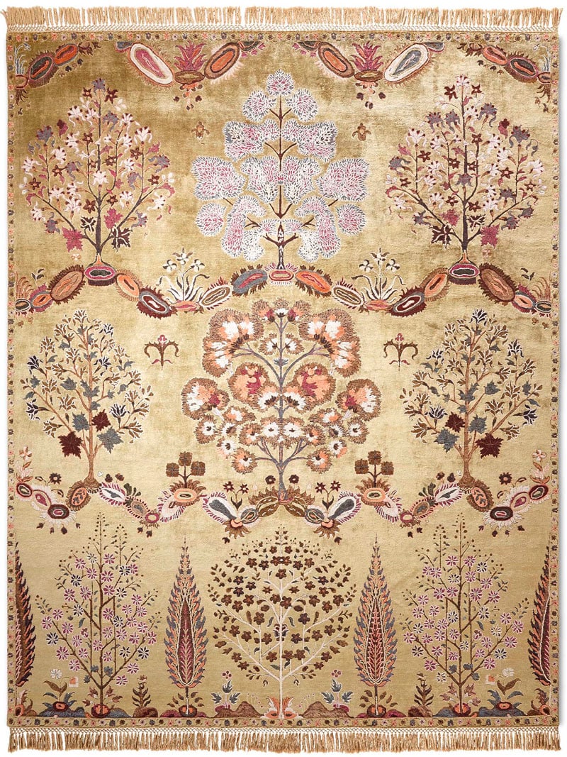 Tapis fait main de luxe Mughal Jaune | Taille: 122 x 183 cm