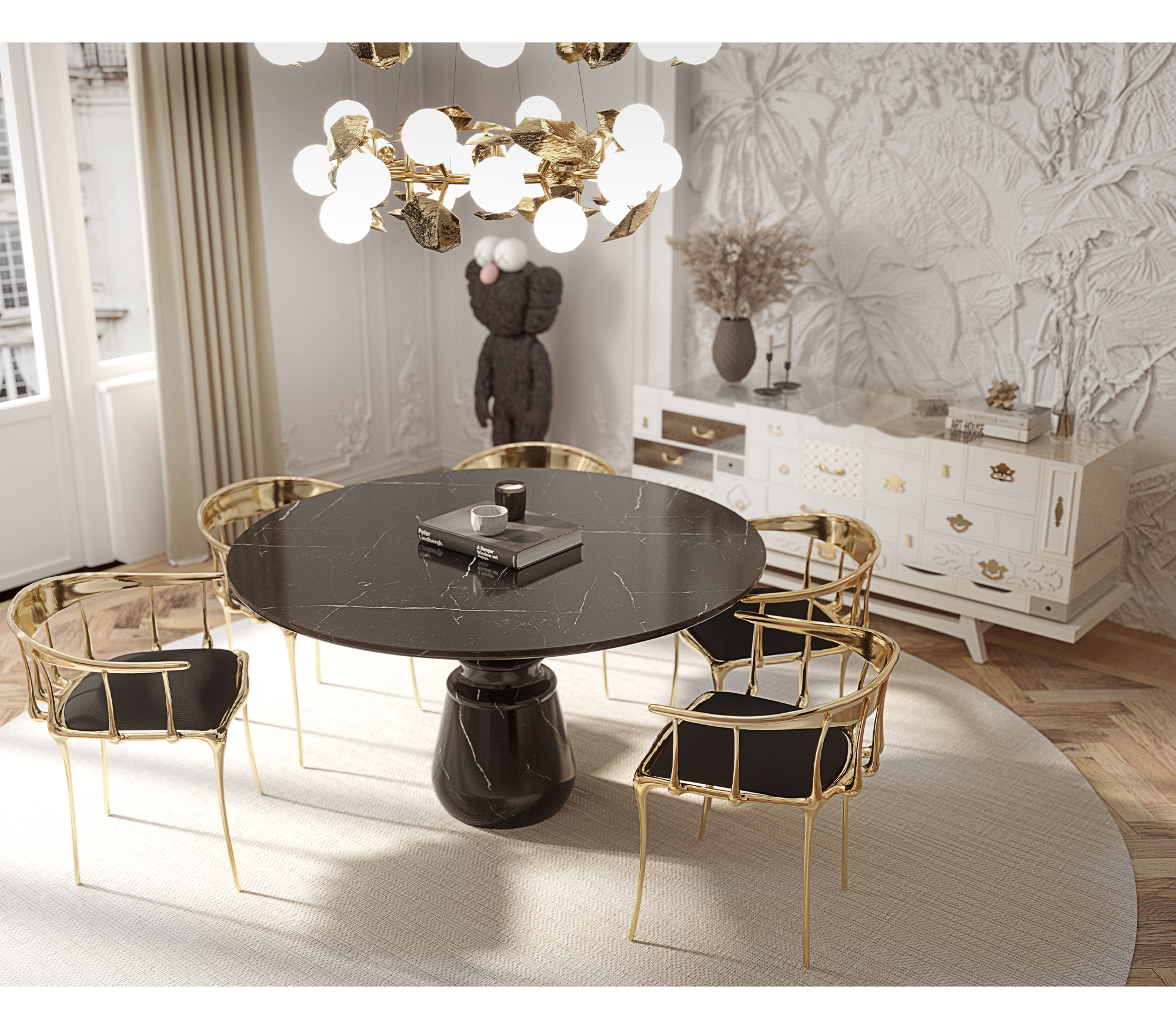 Table à Manger Ronde Nero Marquina Obsidienne