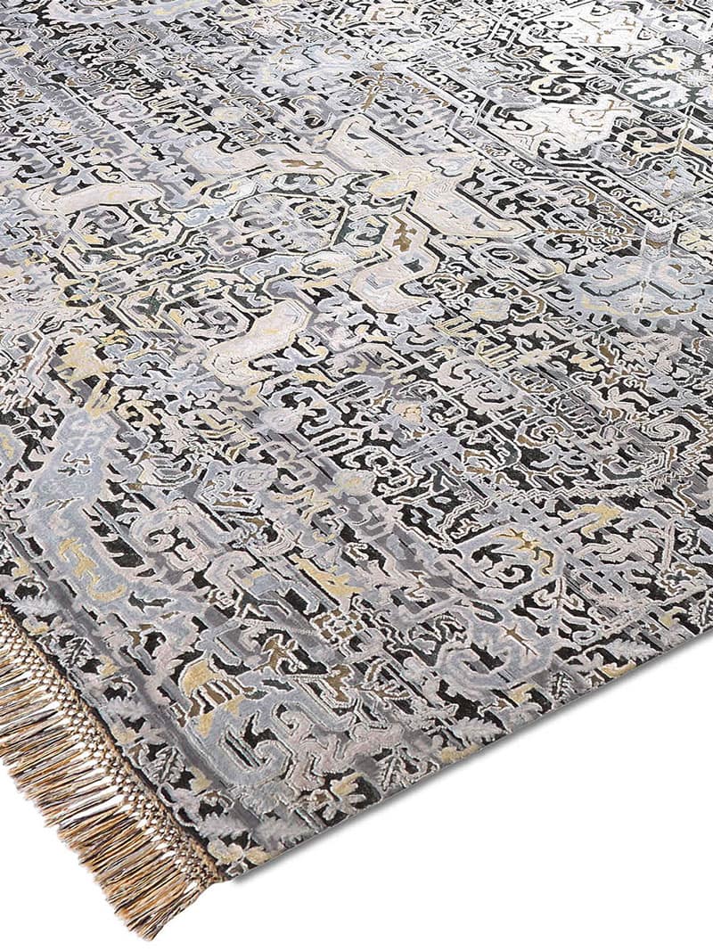 Tapis Azerbaïdjan Argenté sur Mélange Gris