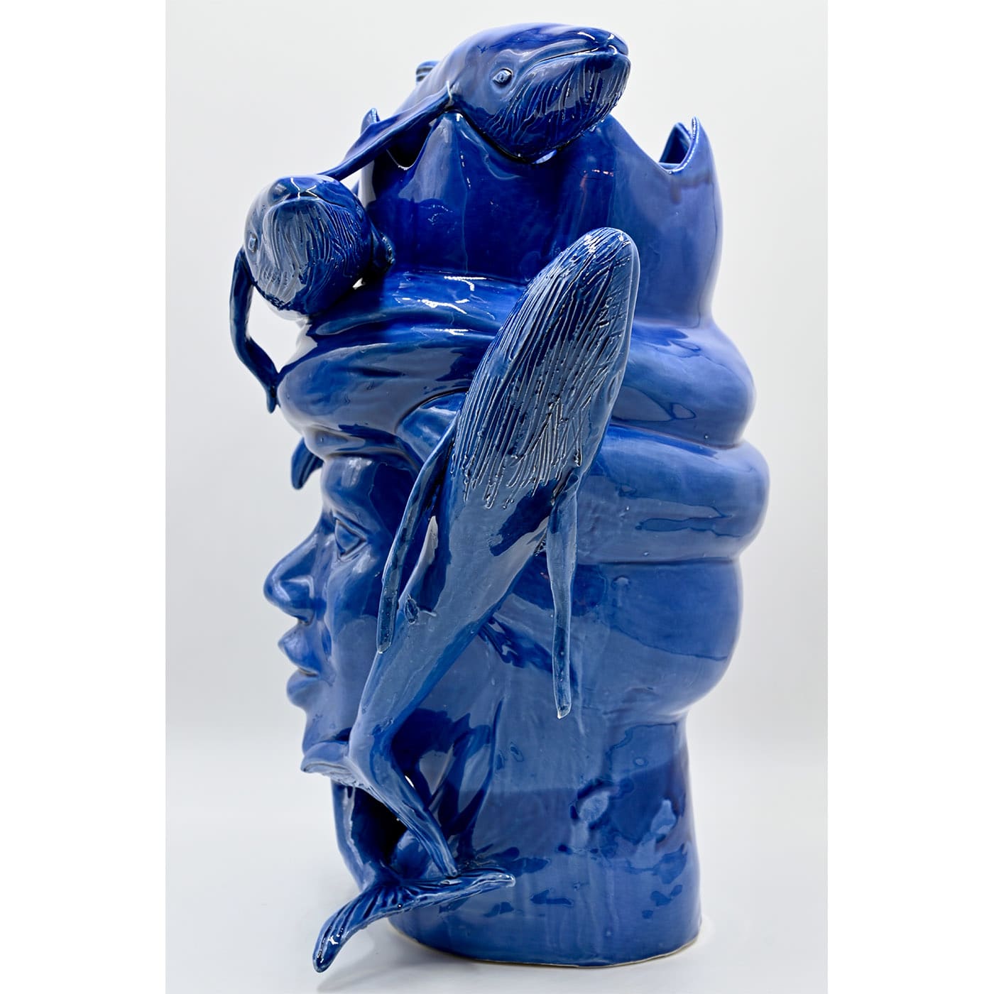 Sculpture Tête De Maure Bleu Brillant