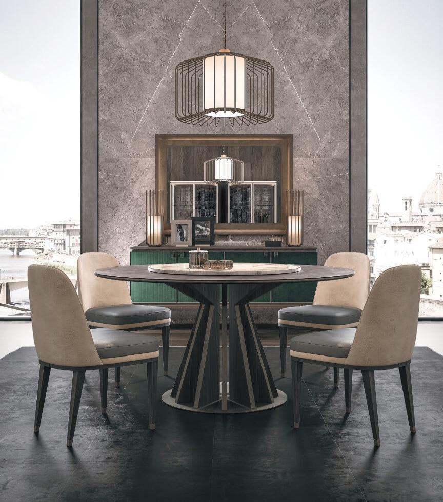 Table Ronde en Marbre et Bois | Configuration: Sans plateau tournant | Dimensions: Ø 180 cm