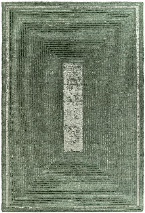 Tapis à Cadre Vert en Laine & Viscose