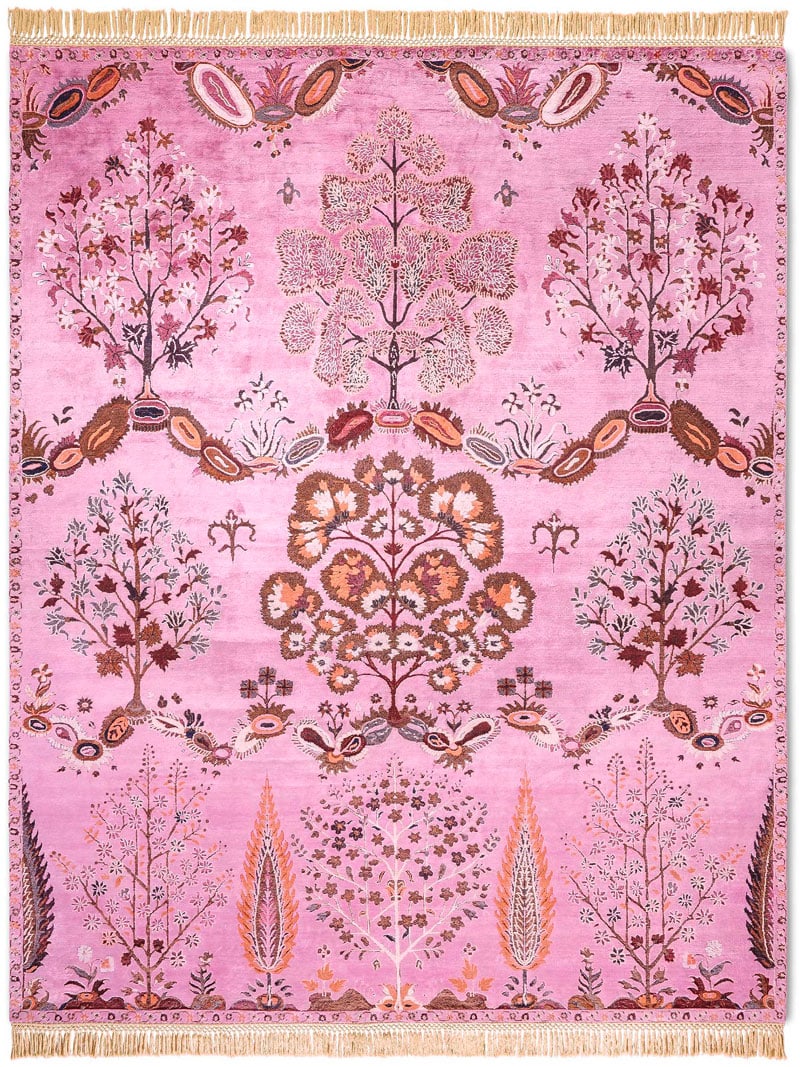 Tapis fait main de luxe Mughal Rose | Taille: 122 x 183 cm