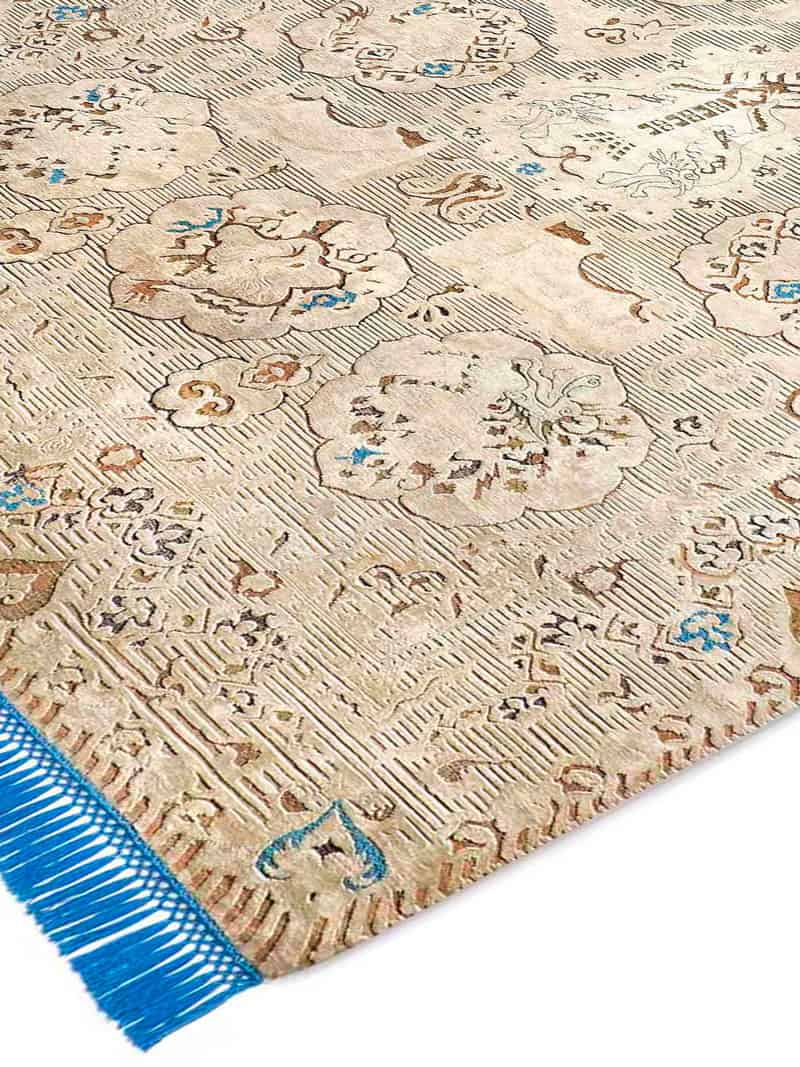 Tapis noué main Dragon Bleu / Beige