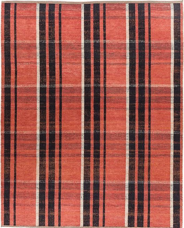 Tapis Turc à Carreaux Rouge Noué à la Main