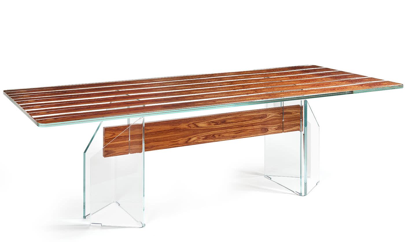 Table de salle à manger en bois et verre Parigi