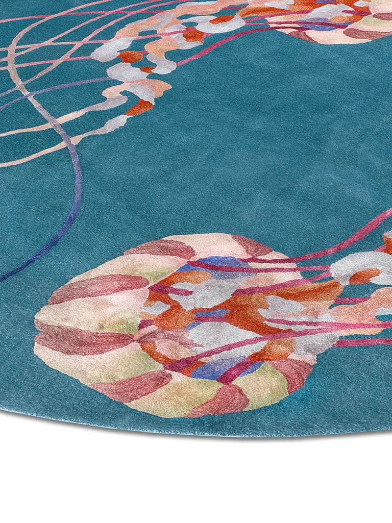 Tapis noué main Méduse Rond