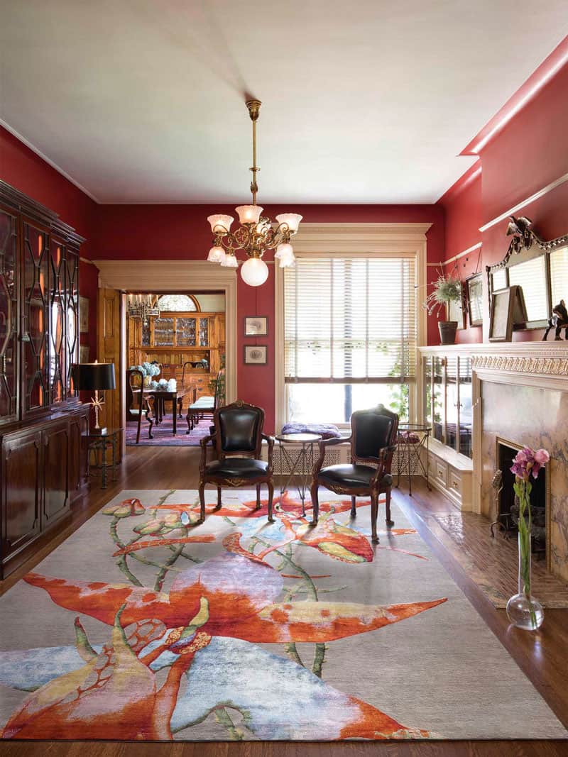 Tapis noué main Orchidée