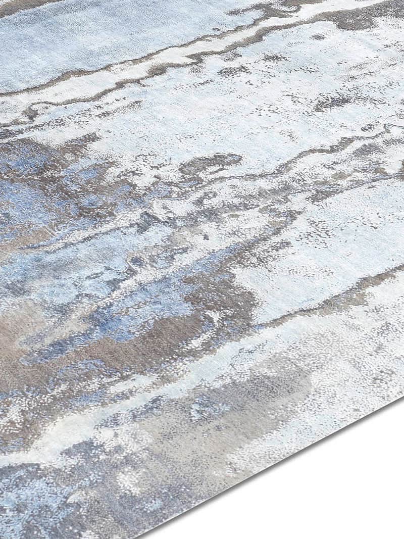 Tapis fait main de luxe Argent / Bleu